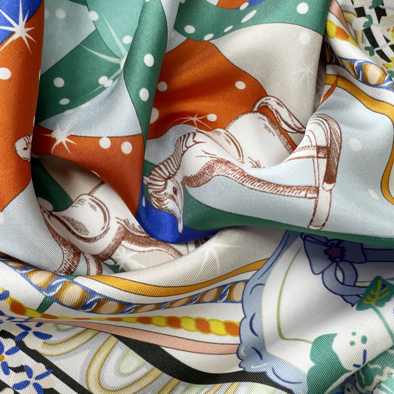 The Dreaming Whirligig Double-sided Print 16 Momme Silk Twill Scarf
